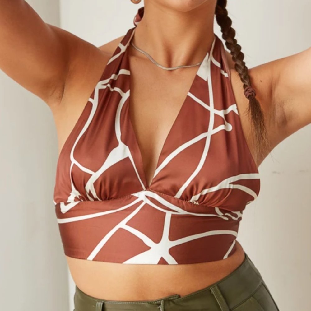 Brown Asher Satin Crop Top